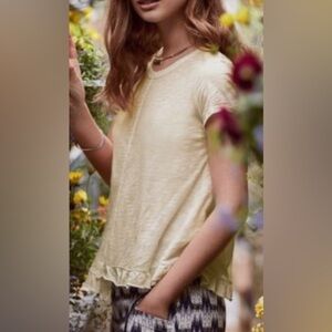 Anthropologie Left Of Center Yellow Ruffle Hem Short Sleeve T-Shirt, Size L